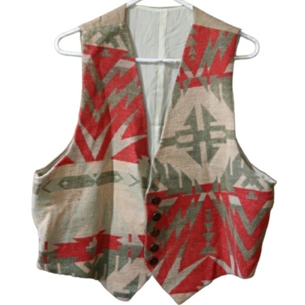 Vintage Tan & Orange Southwestern Button Vest LG